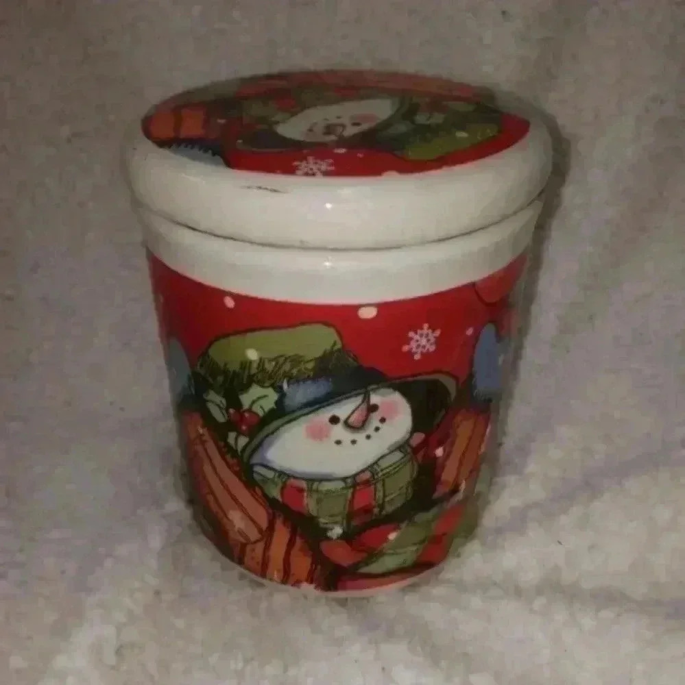 Merry Brite Snowman Canister With Lid/Christmas Decor Made In China